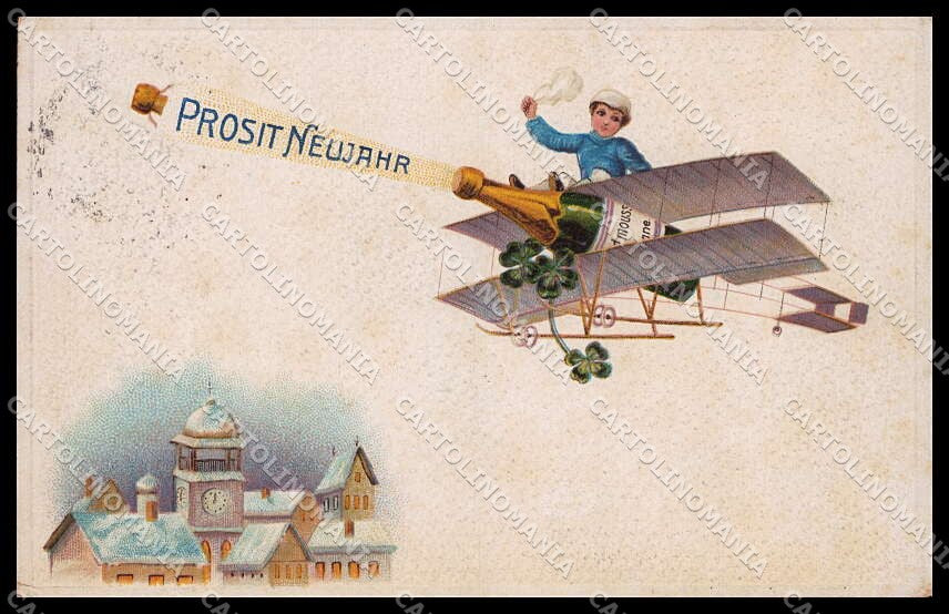 Illustratori Artist Signed Boy Plane Happy New Year serie 4527 ABRADED pc ZG7387 – fronte