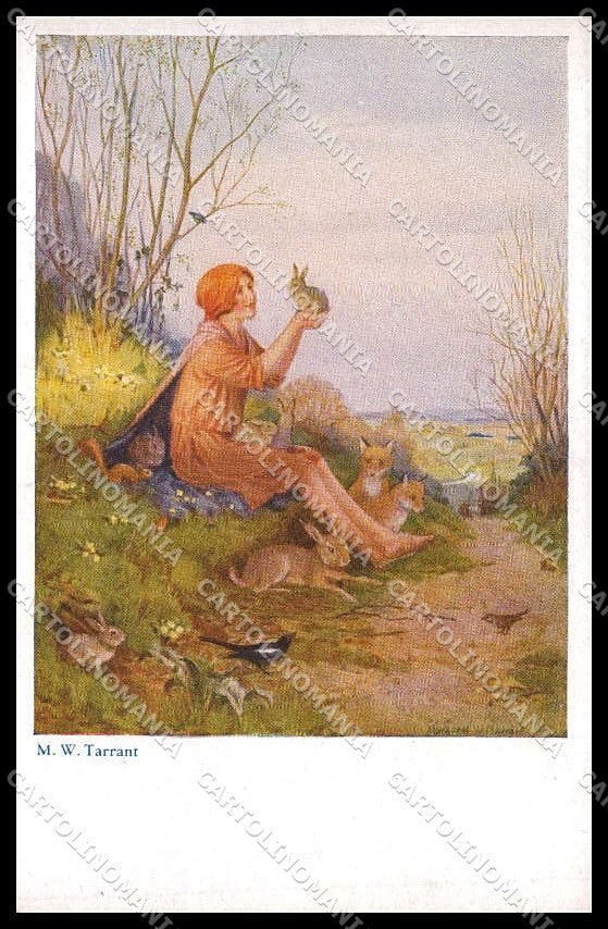 Illustratori Artist Signed M. W. Tarrant Girl Fox serie 3431 Primus pc ZG7393 – fronte