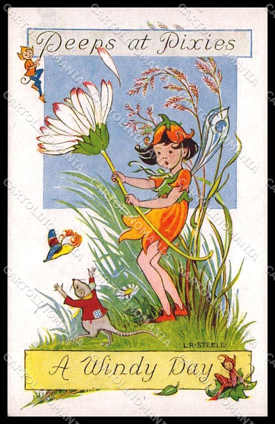 Illustratori Artist Signed L. S. Steele Fairy Elf A Windy Day 4968 pc ZG7406 – fronte