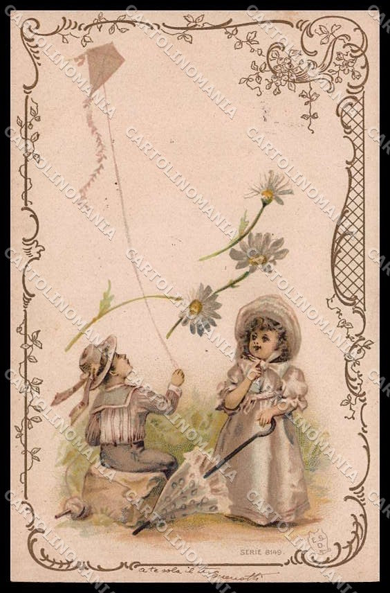 Illustratori Artist Signed Children Flowers ESD serie 8149 Art Nouveau pc ZG7431 – fronte