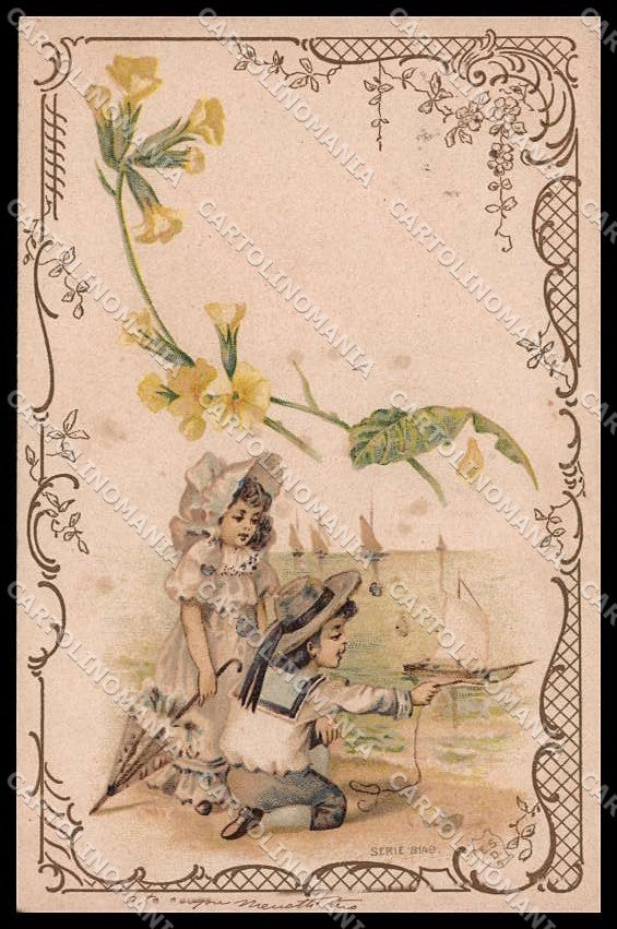 Illustratori Artist Signed Children Flowers ESD serie 8149 Art Nouveau pc ZG7432 – fronte