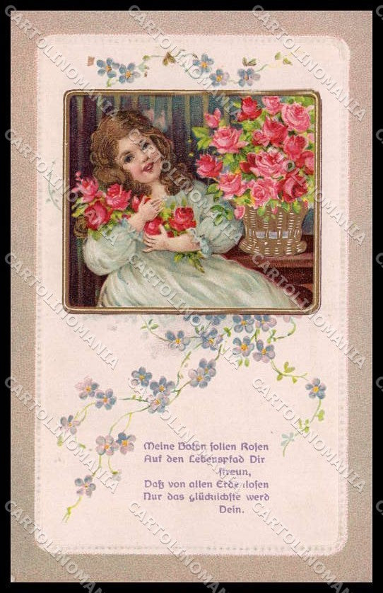 Illustratori Artist Signed Girl Roses Relief serie 7954 cartolina ZG7442 – fronte
