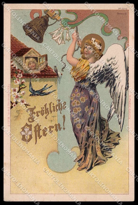 Illustratori Artist Signed Schauer Benesch Easter Angel 2216 cartolina ZG7446 – fronte