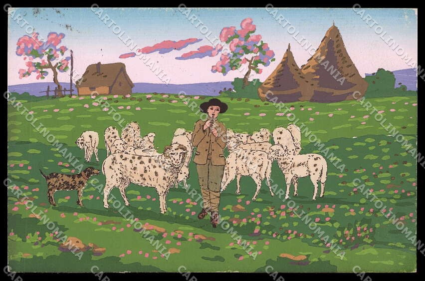 Illustratori Artist Signed Meschini ? Boy Shepard Hand Degami cartolina ZG7447 – fronte