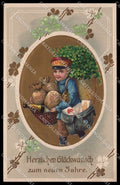 Illustratori Artist Signed Boy Luck Pig Mushroom Relief cartolina ZG7451 – fronte
