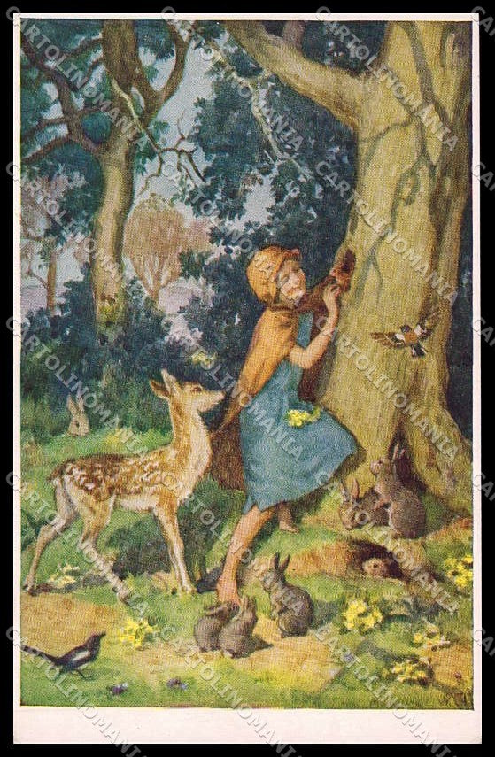 Illustratori Artist Signed M. W. Tarrant Girl Friends of the Woodland pc ZG7463 – fronte