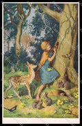 Illustratori Artist Signed M. W. Tarrant Girl Friends of the Woodland pc ZG7463 – fronte