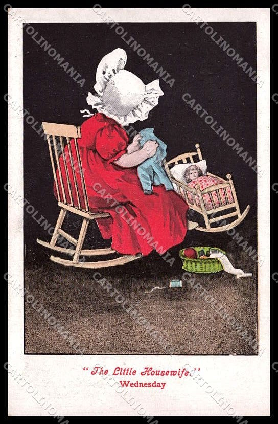 Illustratori Artist Signed Girl Doll The Little Housewife Wednesday pc ZG7475 – fronte