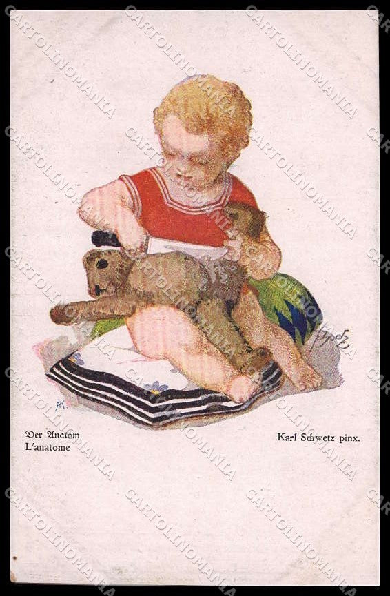 Illustratori Artist Signed Karl Schwetz Child Teddy Bear BRWI 294 pc ZG7485 – fronte