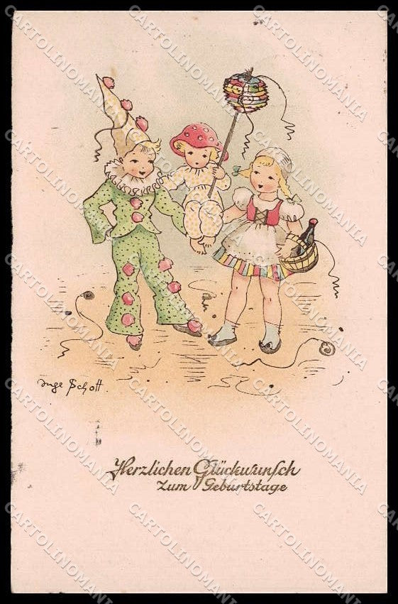 Artist Signed Inge Schott Children Carnival Pittius Published pc ZG7488 – fronte