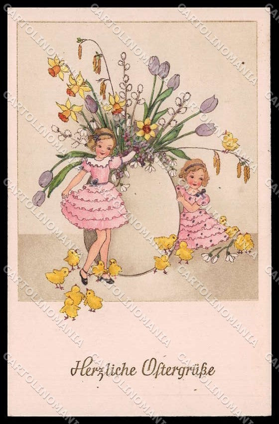 Artist Signed Inge Schott ? Girl Easter Egg Pittius Published pc ZG7494 – fronte