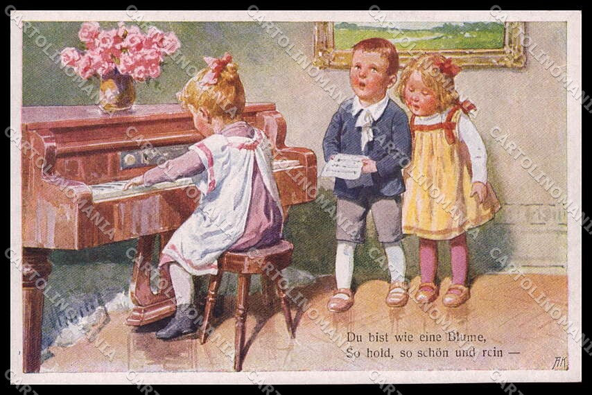 Illustratori Artist Signed Karl Feiertag Children Piano BKWI 189-1 pc ZG7509 – fronte