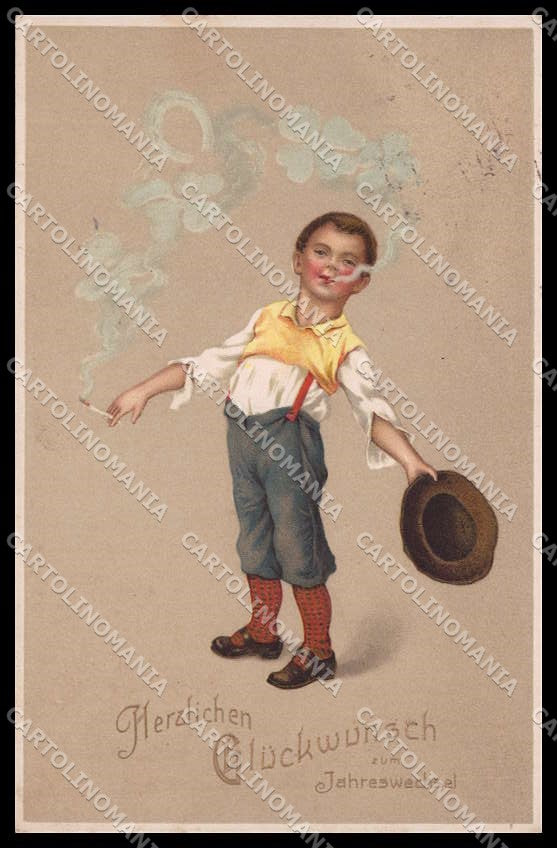 Illustratori Artist Signed Smoking Boy Luck Pittius Published cartolina ZG7511 – fronte