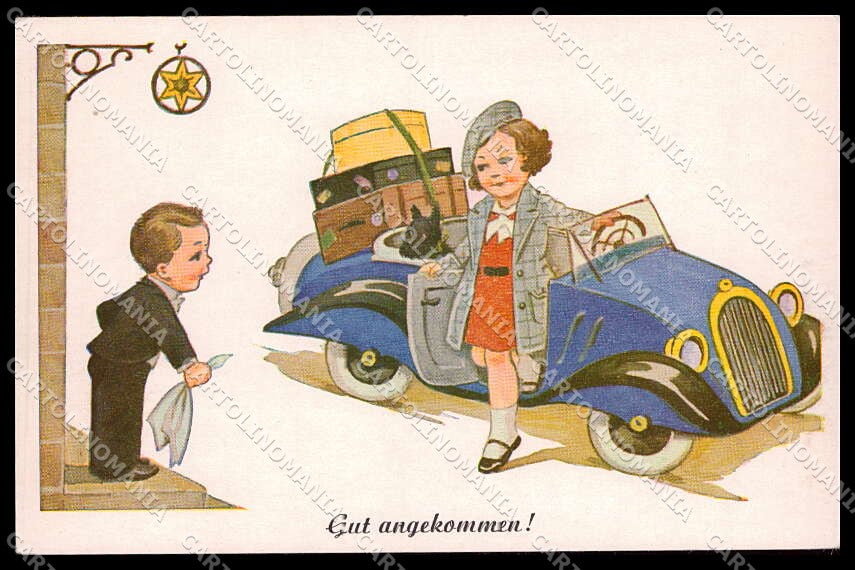 Illustratori Artist Signed Children Car Dog cartolina ZG7522 – fronte