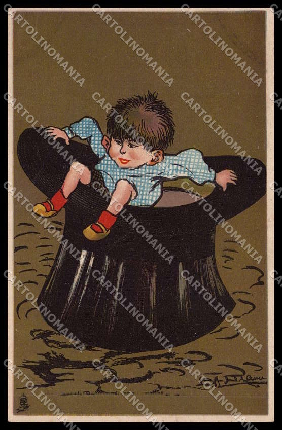 Artist Signed Boy Big Hat Tuck Komische Kinder 305 WRINKLES pc ZG7534 – fronte