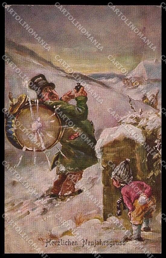 Illustratori Artist Signed Schlemo ? Boy Man New Year ABRADED cartolina ZG7535 – fronte