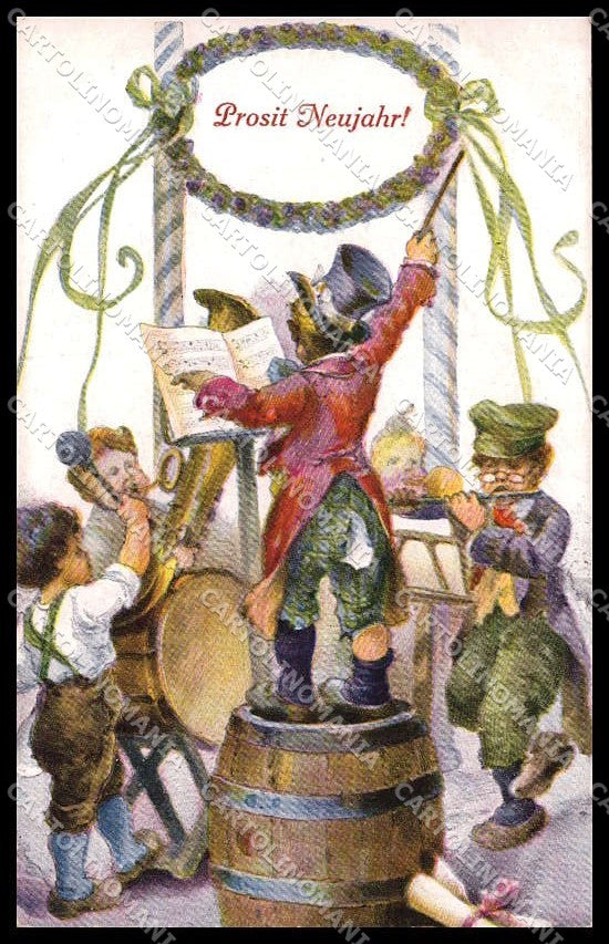 Illustratori Artist Signed Children Music Band New Year WRINKLE cartolina ZG7536 – fronte