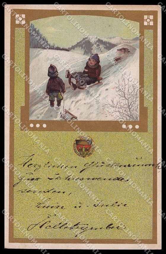 Illustratori Artist Signed Children Sled Deutscher Schulverein cartolina ZG7549 – fronte