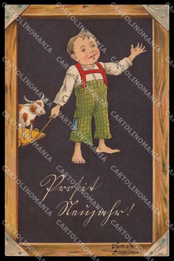 Illustratori Artist Signed Boy Blackboard Relief cartolina ZG7556 – fronte