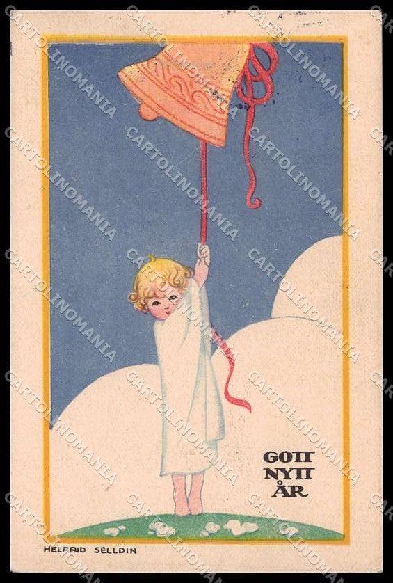 Illustratori Artist Signed Helfrid Selldin Boy Happy New Year cartolina ZG7562 – fronte