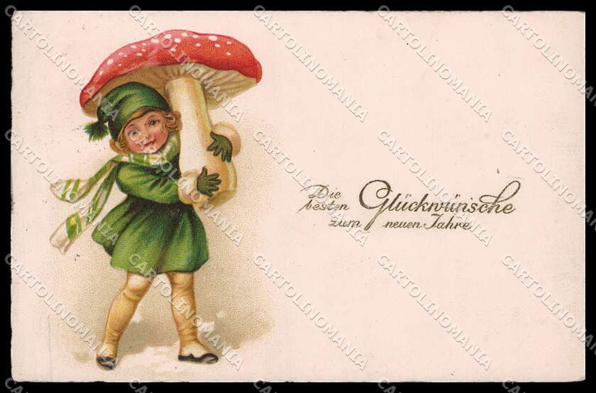 Illustratori Artist Signed Girl Mushroom Happy New Year Amag 2251 pc ZG7574 – fronte