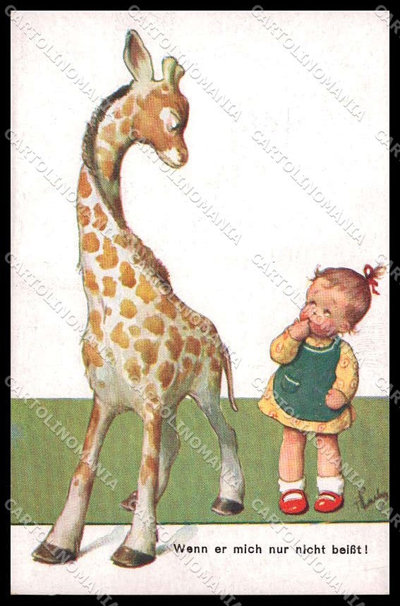 Artist Signed Karl Feiertag ? Girl Giraffe BKWI serie 66-4 pc ZG7577 – fronte