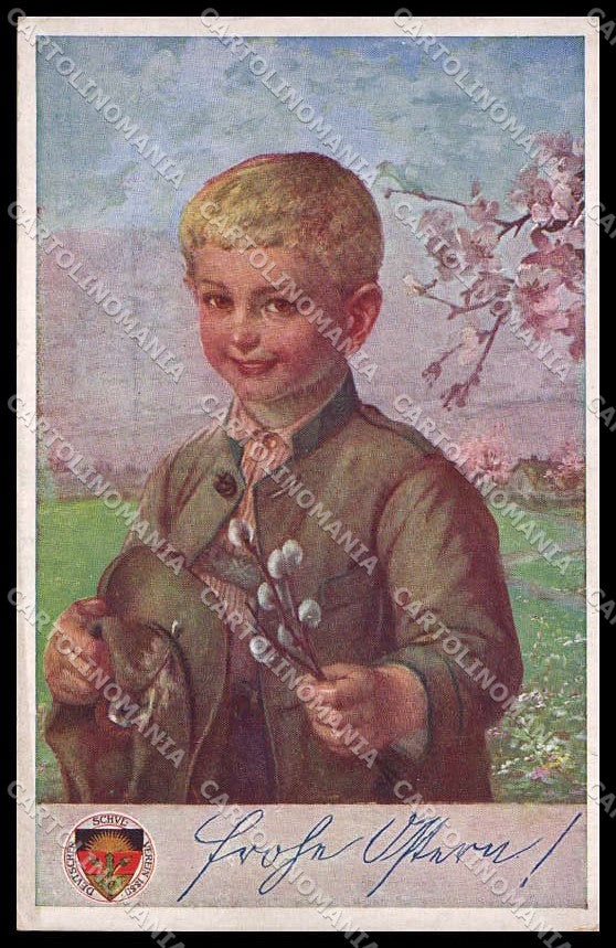 Illustratori Artist Signed Boy Easter Deutscher Schulverein 146 cartolina ZG7591 – fronte