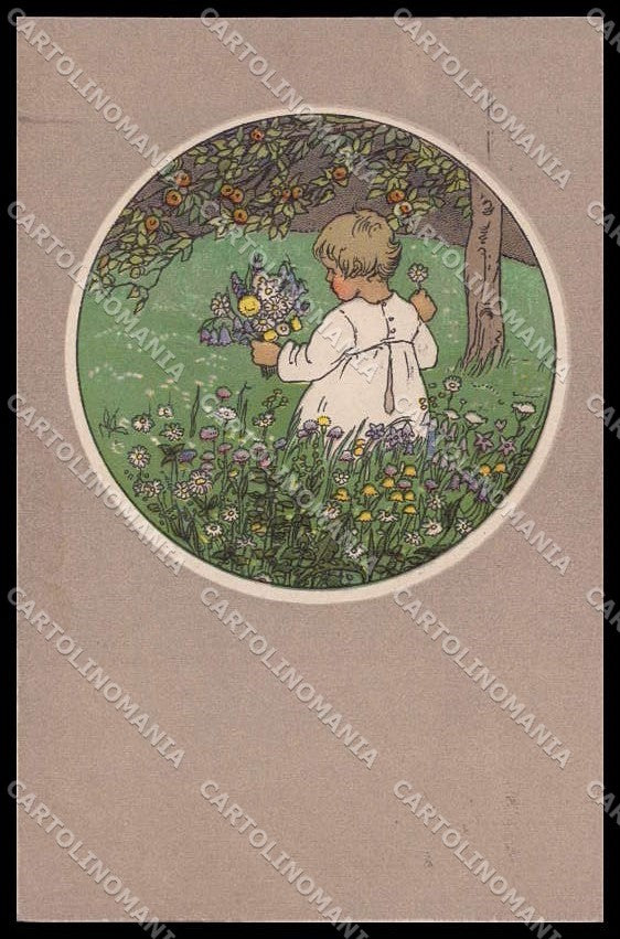 Illustratori Artist Signed Child Flowers serie 25-II ABRADED cartolina ZG7596 – fronte