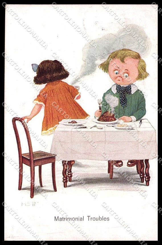 Illustratori Artist Signed HSB Children Matrimonial Troubles serie 502 pc ZG7612 – fronte