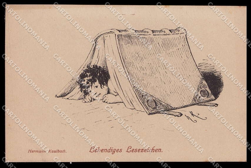 Illustratori Artist Signed Hermann Kaulbach Boy Book cartolina ZG7622 – fronte