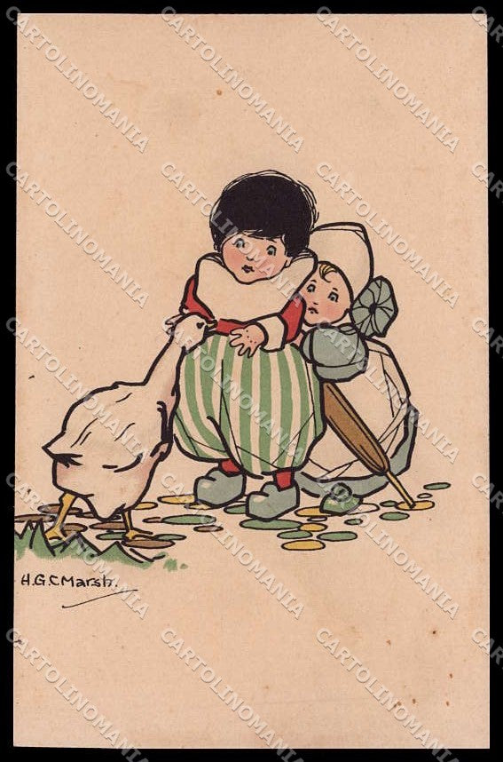 Artist Signed H.G.C. Marsh Dutch Children Goose Dondorf serie 389 pc ZG7624 – fronte