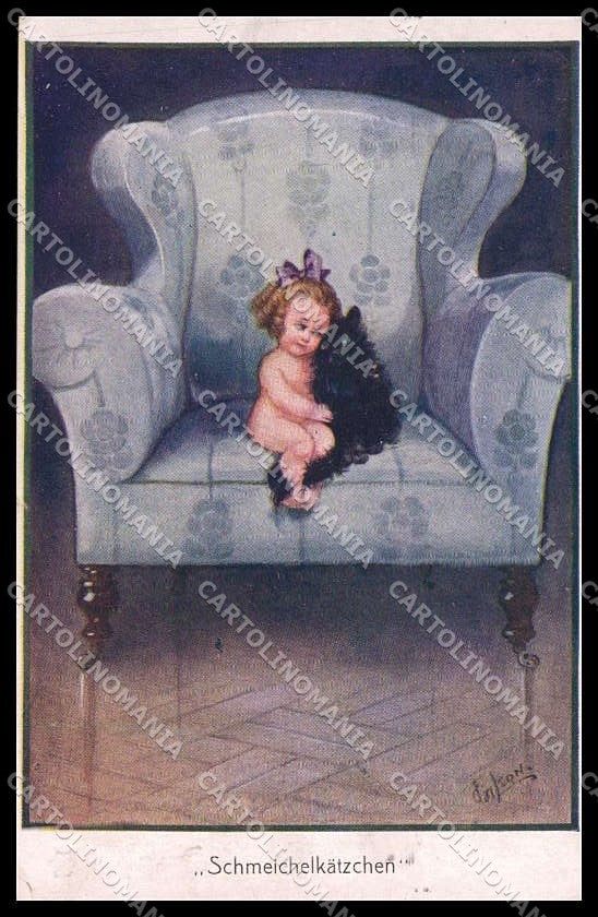 Illustratori Artist Signed Gilson Girl Black Cat serie 533 cartolina ZG7640 – fronte