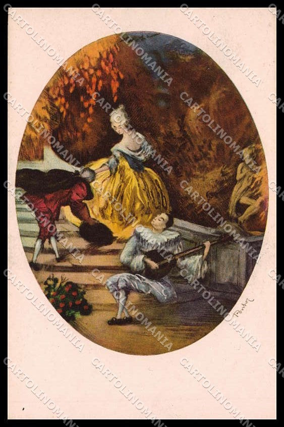Illustratori Artist Signed Pontoy Lady Pierrot Italien Gravur 1965 pc ZG7652 – fronte