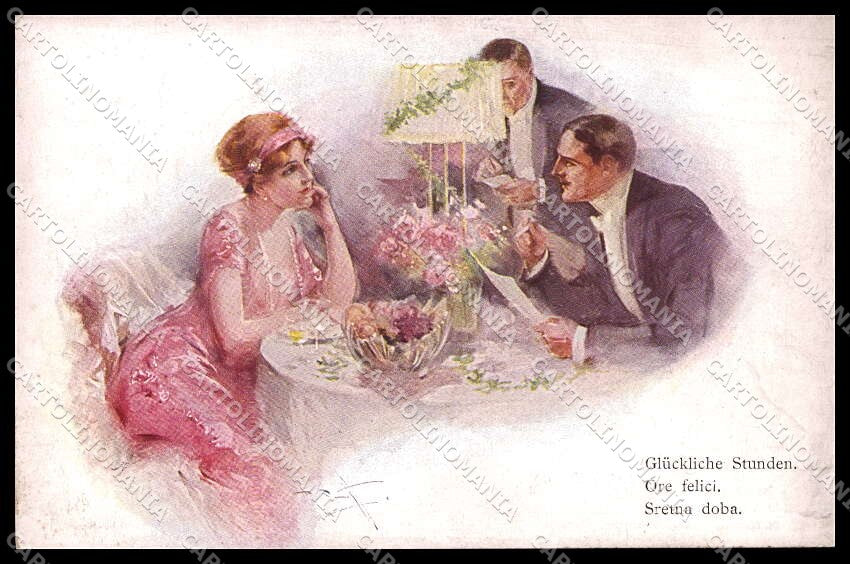 Illustratori Artist Signed R. Bennett Romantic Couple M M Vienne 578a pc ZG7688 – fronte