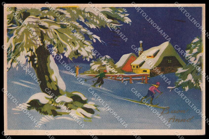 Illustratori Artist Signed Winter Landscape Ski Degami CORNER CREASED pc ZG7741 – fronte