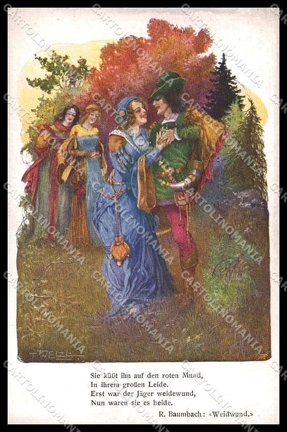 Illustratori Artist Signed T. Welzl Romantic Couple BKWI 559-3 ABRADED pc ZG7742 – fronte