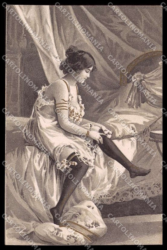 Illustratori Artist Signed Geiger ? Risque Lady Art Nouveau cartolina ZG7743 – fronte