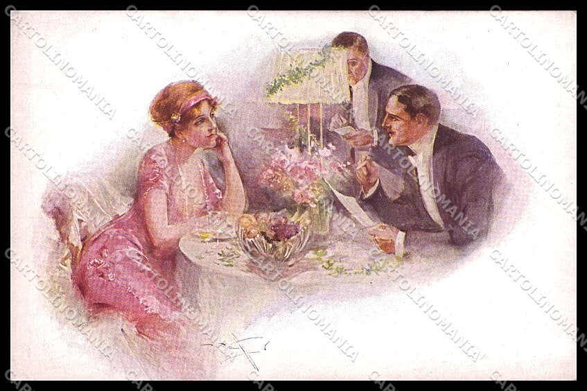 Illustratori Artist Signed R. Bennett Romantic Couple M M Vienne 578a pc ZG7746 – fronte