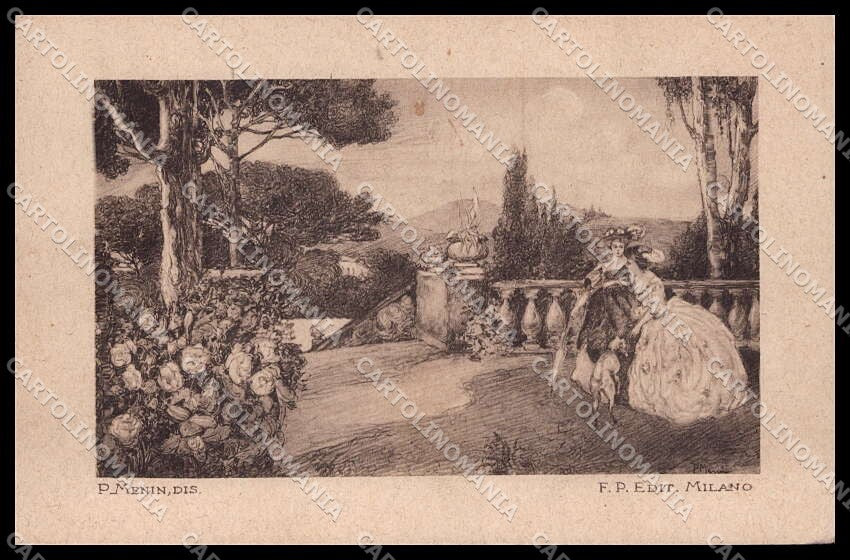 Illustratori Artist Signed P. Menin Lady Greyhound Dog serie 522 pc ZG7765 – fronte