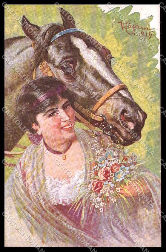 Illustratori Artist Signed Cajani Lady Horse cartolina ZG7778 – fronte