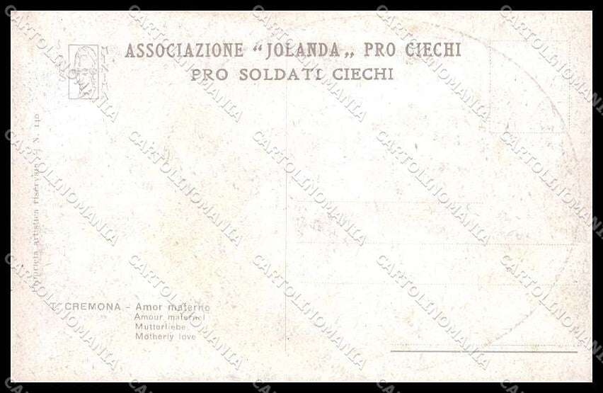 Artist Signed T. Cremona Lady Ars Minima Pro Soldati Ciechi WW1 pc ZG7787 – retro
