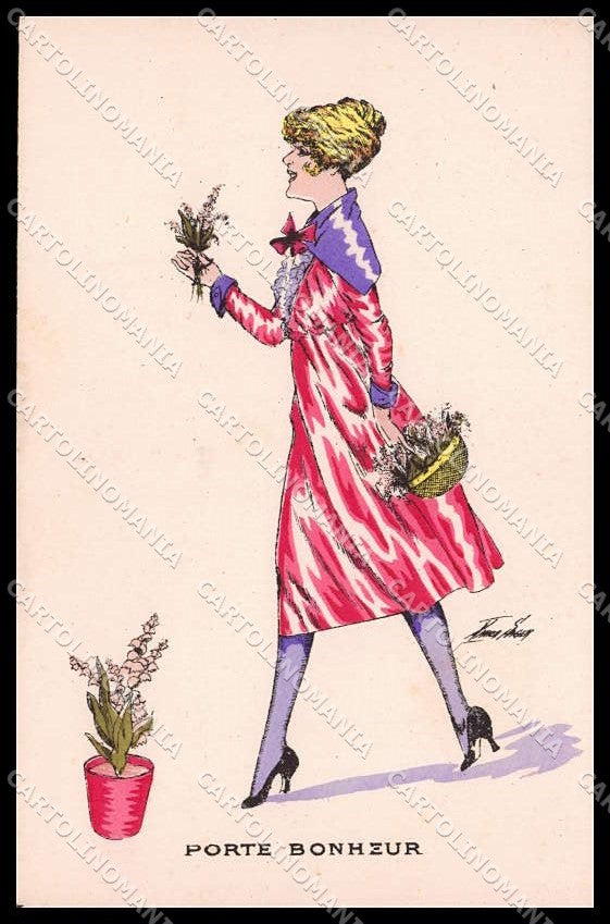 Artist Signed X. Sager Lady Porte Bonheur Muguet de Mai Noyer serie 71 pc ZG7797 – fronte
