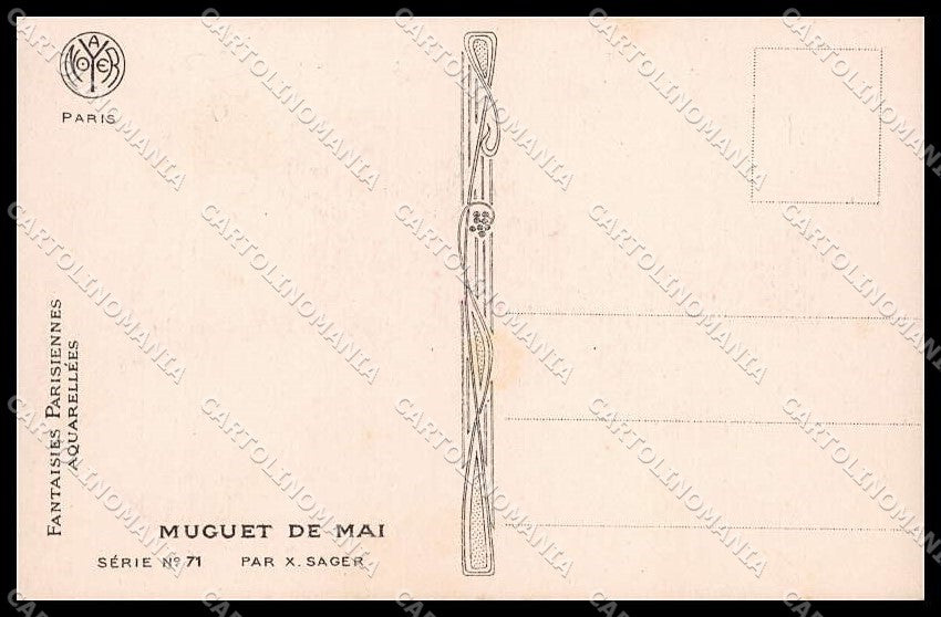 Artist Signed X. Sager Lady Porte Bonheur Muguet de Mai Noyer serie 71 pc ZG7797 – retro