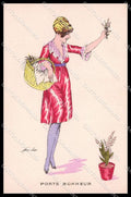 Artist Signed X. Sager Lady Porte Bonheur Muguet de Mai Noyer serie 71 pc ZG7798 – fronte
