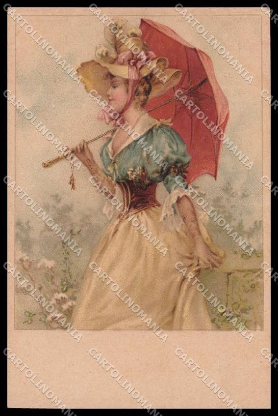 Illustratori Artist Signed Fashion Lady Art Nouveau CORNER CREASED pc ZG7820 – fronte