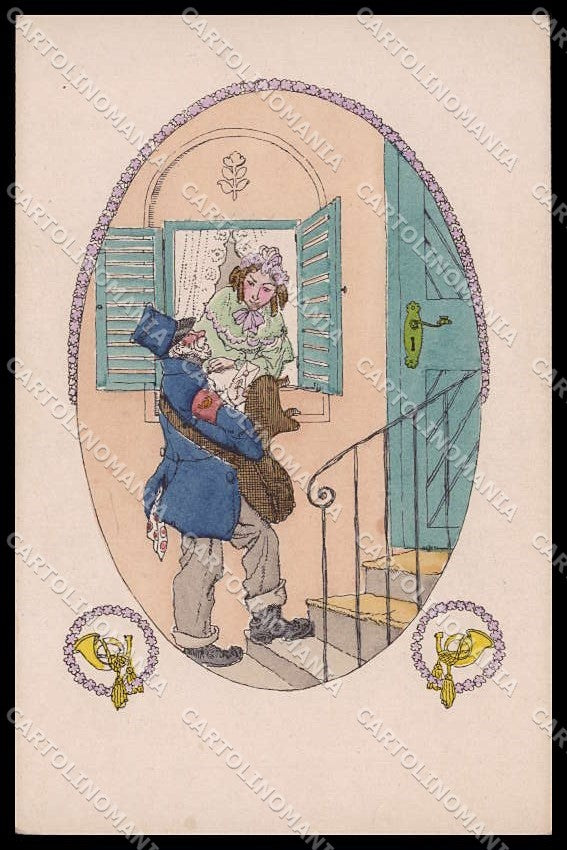 Illustratori Artist Signed Lady Postman M M Vienne 1224 cartolina ZG7823 – fronte