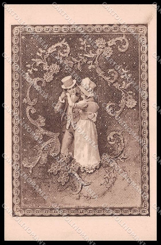 Illustratori Artist Signed Romantic Couple Lace Pizzo Relief cartolina ZG7851 – fronte