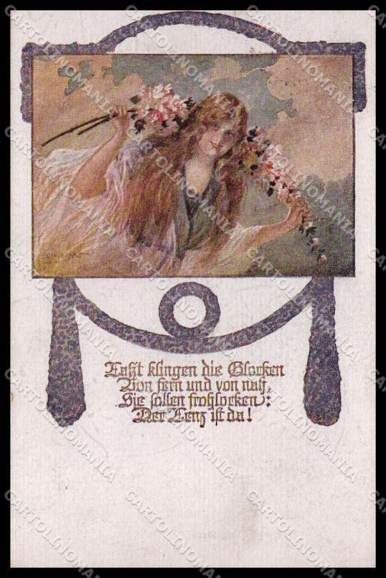 Illustratori Artist Signed Lady Art Nouveau TEARED cartolina ZG7902 – fronte