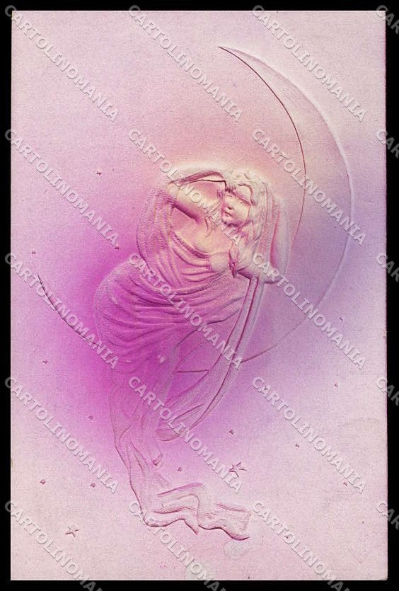 Illustratori Artist Signed Lady Art Nouveau Relief Paper Moon cartolina ZG7921 – fronte