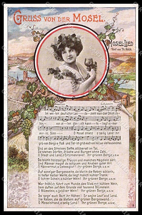 Artist Signed Lady Harvest Gruss von der Mosel Th. Reck cartolina ZG7929 – fronte